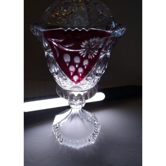 Ruby Flash Glass Compote Red Cranberry Vintage Pattern Candy Dish & Lid Holidays - Picture 12 of 12